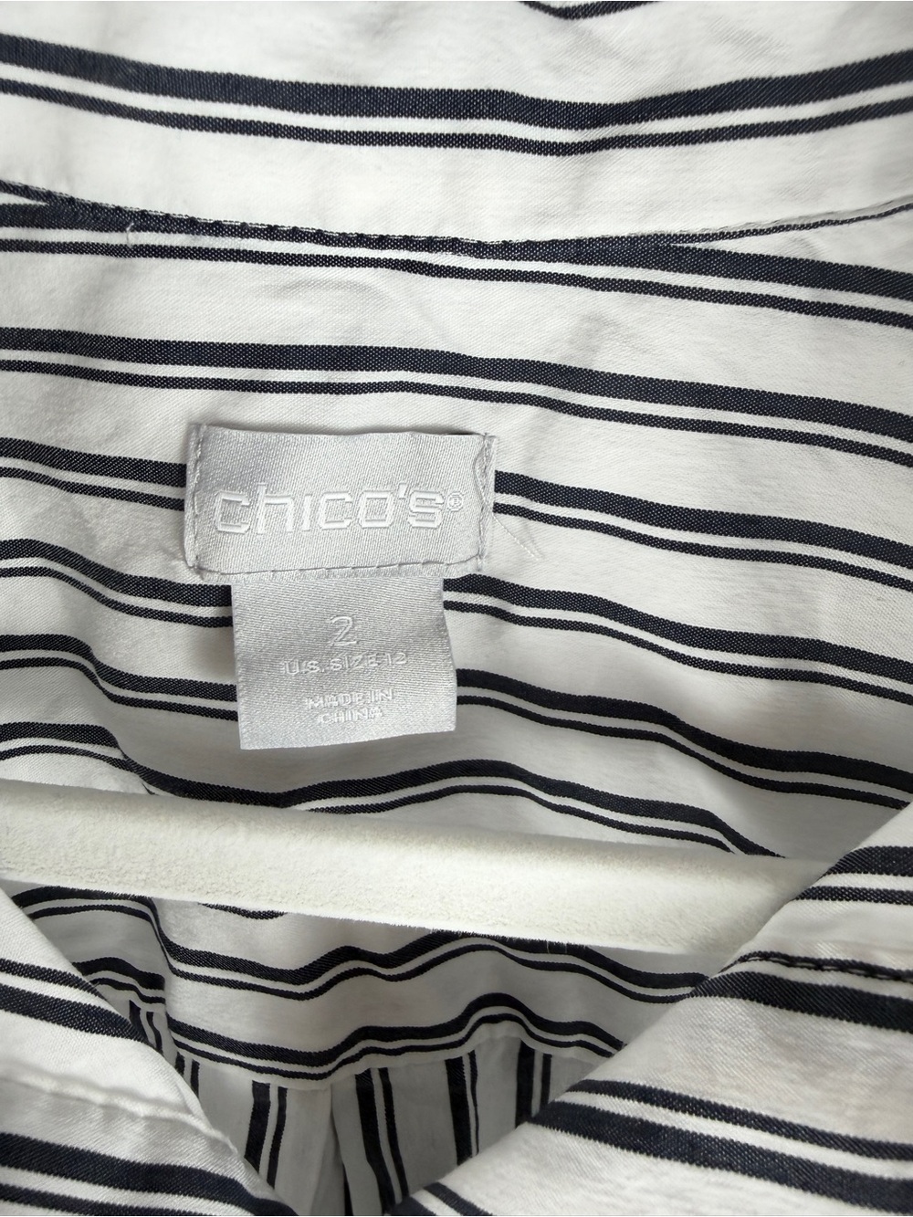 Chico’s Striped Button Front Blouse Ruffle Bell Sleeve White Black Size 2 - Picture 3 of 7